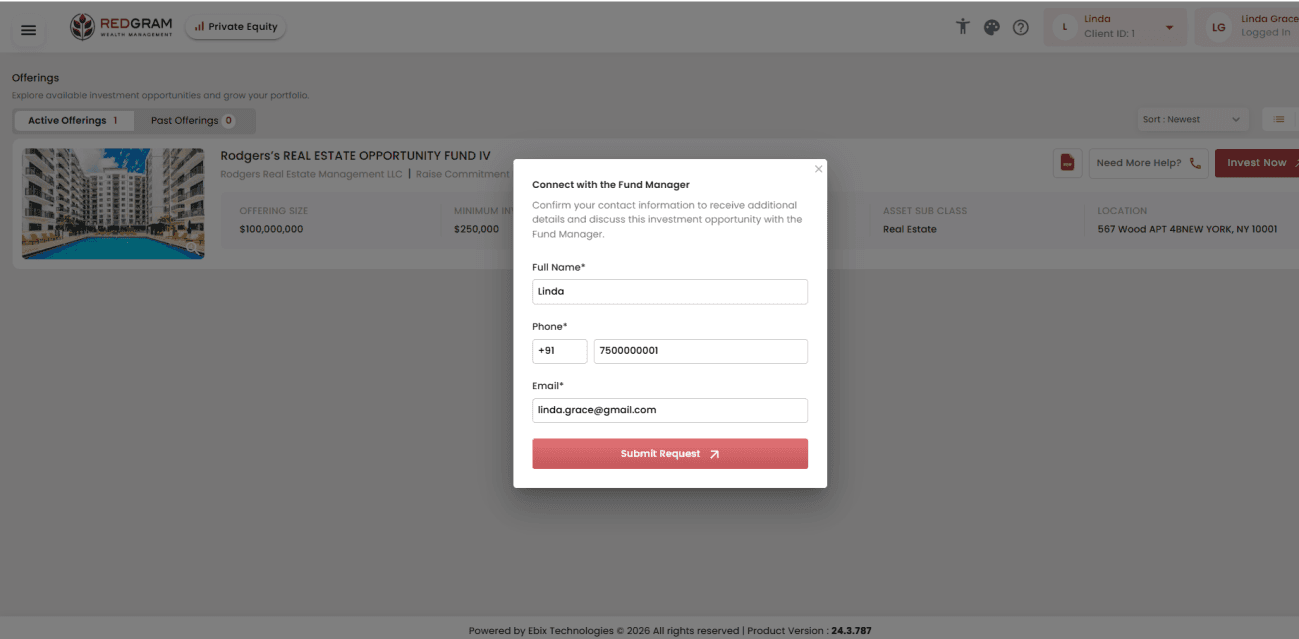 Connect with the Fund Manager dialog