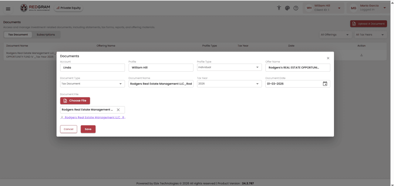 Documents screen with tax document upload