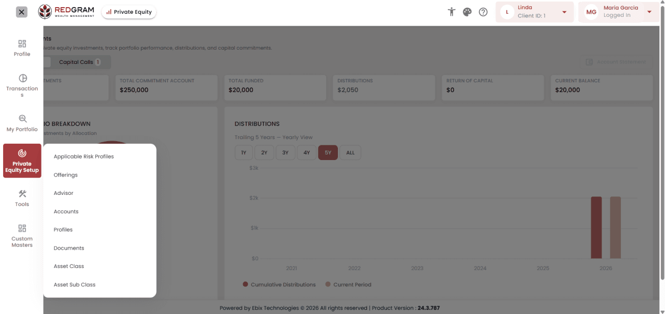 Private Markets Setup menu