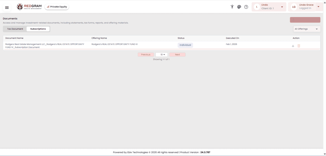 Subscription documents listing