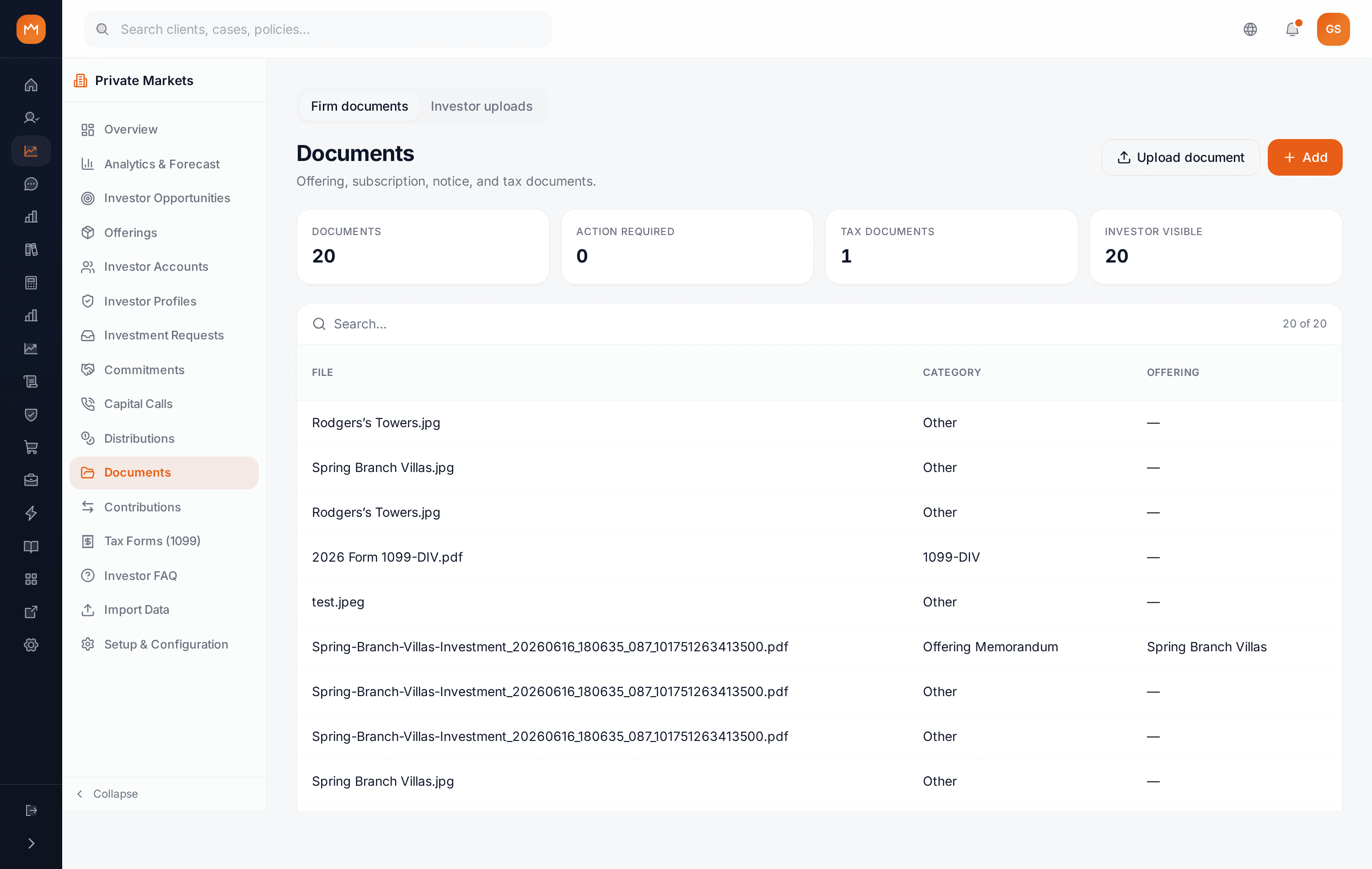 Subscription documents listing